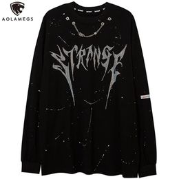 Mens Hoodies Sweatshirts Aolamegs Sweatshirt Men Diamond Letter Inkjet Printed Fashion Chain ONeck Pullover Autumn High Street Allmatch Cool Streetwear 231213