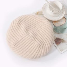 Berets Wool Knitted Beret Hat Women Winter French Artist Style Beanies Soft Warm Retro Elegant Cashmere Flap Cap Lady Spring