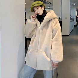 Women's Fur Hoody Elegant Lady Mink Coat Zipper Hooded Jacket Faux Overcoat Harajuku Oversize Loose Jackets And Coats Korean
