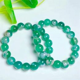 Bangle Natural Green Flower Agate Bracelet Square Bead Crystal Healing Stone Fashion Gemstone Jewelry Gift 1pcs 10/12mm