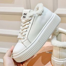 miui Home Best-quality Little Fur 2024 Winter Warm Wool White Shoes Womens Thick Sole Casual Genuine Leather Cookie Shoes Wearing Cotton Shoes Outside