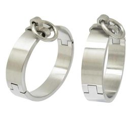 Brushed Stainless Steel Lockable Slave Wrist and Ankle Cuffs Bangle Bracelet with Removable o Ring Q071792700489850128