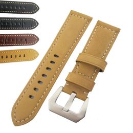 22mm 24mm Genuine Leather Watchbands Strap With Matte Steel Bucke Black Yellow292M