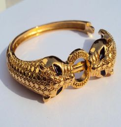 Leopard Black Eyes 22K 23K 24K Thai Baht Yellow SOLID FINE Solid Gold GP Jewelry Bangle Bracelet Heavy 43G BA186932621