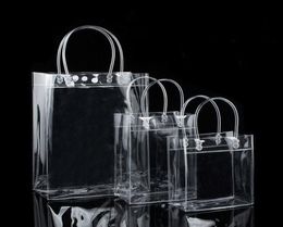 10pcs PVC plastic gift bags with handles plastic wine packaging bags clear handbag party Favours bag Fashion PP With Button8080638