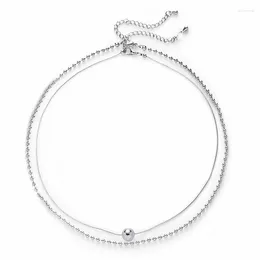 Pendant Necklaces Eetit Silver Color Double Layered Round Beads Chain Overlay Necklace For Women Vintage Chic Zinc Alloy Trendy Neck Jewelry