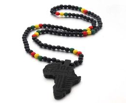 Pendant Necklaces Black Wood Round Beads Handmade Elastic Africa Map Engraved DIY Vintage African Women Party Hiphop Rock Jewelry17203447