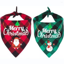 Dog Apparel Bandanas Christmas Classic Plaid Pet Scarf Triangular Bibs Kerchief Merry Santa Snowman Print Bandana For Dogs