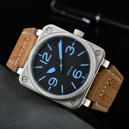 Fashion luxury designer BR Beller New mens Brown LeatherWristwatches Men Automatic Product Micro Men's B Square Fully Mechanical Tape Watch