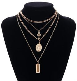Goddess Catholic Choker Necklace Multilayer Neckalce Collier For Women Jewellery Cross Virgin Mary Pendant Chain Necklaces1291364