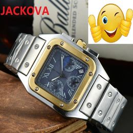 All Dials Work Classic Retro Square Men Quartz Moon Watches 42mm Ceramic Bezel full Stainless Steel Sapphire Glass solid Clasp Pre2513