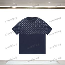 xinxinbuy Men designer Tee t shirt Letter gradient printing short sleeve cotton women Black white blue Grey red S-2XL