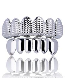 18K Gold Bump Lattice Teeth Grillz Hip Hop Men039s Top and Bottom Grills Dental Mouth Punk Teeth Caps Rapper Cosplay Body Jewel9772102