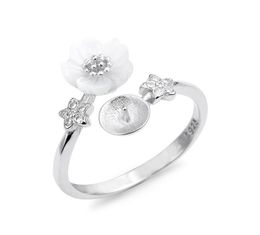 Flower Ring Settings White Shell 925 Sterling Silver Star Zircon DIY Pearl Ring Mount 5 Pieces1149085