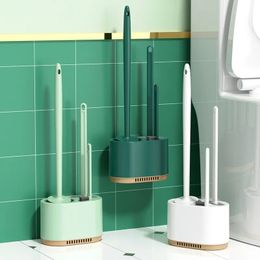 Toilet Brushes Holders 3-in-1 Wall Mounted Toilet Brush and Holder Set with Long-handle Clean Brush Without Dead Corner Bathroom Products Toilet Brush 231212