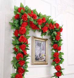 250CM many silk roses ivy vines and green leaves for family wedding decoration fake leaves diy hanging wreath artificial flowers17132824