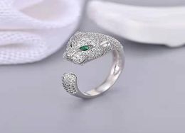 High quality designer rings open ring Fashion Full Inlay Cubic Zircon Green Eye Leopard Head Shape Rings for Women Jewelry women894107915