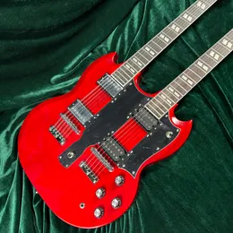 SG-Double-Head electric guitar, 12 strings, 6 strings, rosewood fingerboard, mahogany body, red color, free ship