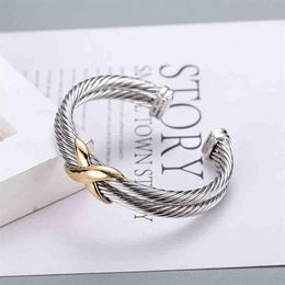 Bracelets Men Dy x Bracelet Sliver Gold Double ed Bracelet Bangle Jewelrys Wire Cross Women Fashion Trend Platinum Plated Col268t