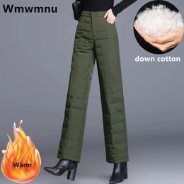 Women's Pants Capris Women's Winter Down Cotton Padded Wide Leg Pants Casual Thicken Oversized 4xl High Waist Pantalon Warm Straight Baggy Trousers 231212