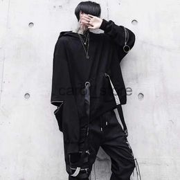 Men's Hoodies Sweatshirts ARENS Black Men's Hoodies Goth Sweatshirt Hood Autumn Techwear Gothic Darkwear Hoodie Sweatshirts Streetwear Hip Hop Harajuku J231213