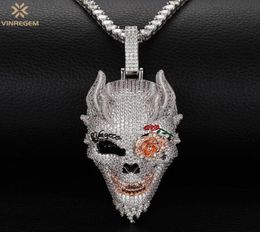 Other Vinregem Hip Hop Rock 925 Sterling Silver Created Moissanite Gemstone Personality Skull Pendant Necklace Fine Jewellery Wholes6342966