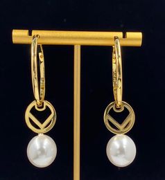 Womens Designer Pearl Earrings Charm Double Ring Letter Pendant Womens Jewellery Fashion Stud Hoop Earrings Mens Ladyies Gift Casual3883538