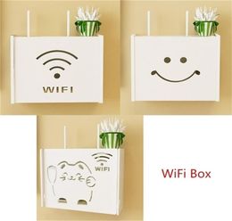 Multifunction Shelf Wireless Wifi Router Box PVC Wall Shelf Hanging Plug Board Bracket Storage Box Bins Cat Pattern 2103307976133