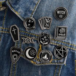 Punk Dark Witch Series Brooch Round Moon Black Cat Book Corsage Badges Backpack Sweater Clothes Lapel Pins Star Heart Coffin Alloy268J