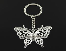 Fashion diameter 30mm Key Ring Metal Key Chain Keychain Jewellery Antique Silver Plated hollow butterfly 6048mm Pendant7193313