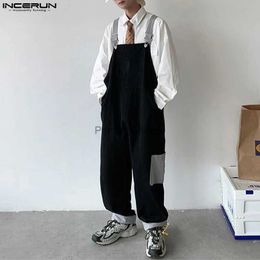 Men's Pants INCERUN Tops 2023 Korean Style New Men's All-match Contrast Colour Rompers Casual Streetwear Patchwork Sleeveless Jumpsuits S-5XLL2402