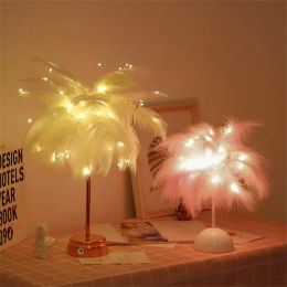 Feather Table Lamp De Chevet USB/AA Battery Power DIY Creative Fairy Light Wedding Home Bedroom Decor Novelty Night Lighting 220425