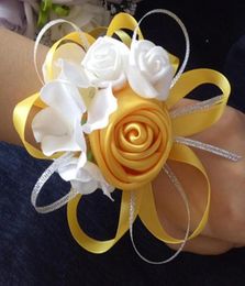 Pceslot Wedding Wrist Corsage High Quality Bride Bridesmaids Hand Flowers Yellow Orange Decorative Wreaths4866721