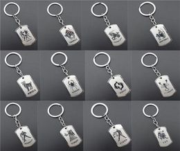 Stainless Steel Astrology Zodiac Sign Dog Tag Keychain Constellation Horoscopes Keyrings Birthday Gift Key Chain 12 PiecesLot Ass7022641