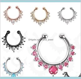 Studs Body 50Pcs Rhinestone Crystal Septum Clicker Rings Non Piercing Hanger Clip On Jewellery Fake Nose Hoop Piercings 6 Colours Dro7942956