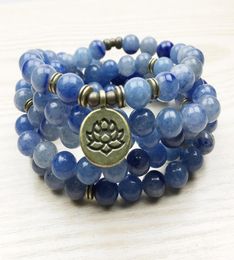 SN1165 High Quality Design Womens Mala Beads Bracelet Trendy Yogi Necklace Lotus Blue Aventurine Quartz Bracelet 5987138