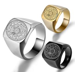 The Seals of Seven Archangels Rings Protection Amulet Seal Solomon Kabbalah Mens Womens Stainless Steel Polished Band Gifts 2208038100069