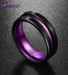 Cluster Rings 8mm Width Purple Inner Ring Scrub Groove Men Tungsten Carbide Band Male Fashion Jewellery Men039s6389251