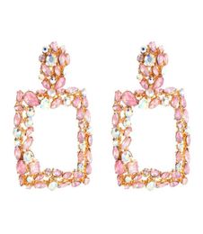 Pink statement earrings for women large square crystal big earrings 2019 rhinestone drop earing geometric fashion jewelry9692466
