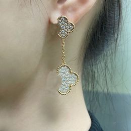 2024 Luxury quality charm double flower shape clip earring with all sparkly diamond in 18k rose gold and silver plated have stamp box PS2108