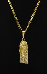 Mens Hip Hop Necklace Jewellery Iced Out JESUS Piece Pendant Necklaces With 70cm Gold Cuban Chain8368584