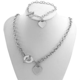 Luxury Brand Designer 925 Silver Love Necklace Bracelet Set Wedding Statement Jewellery Heart Pendant Necklaces Bangle Sets 2 in 1 Women Girls Jewellery Gift