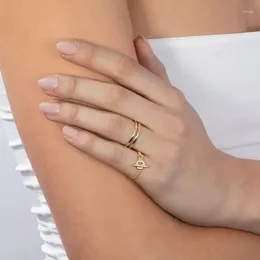 Cluster Rings Toggle Clasp Shaped Chain Ring Gold Color Simple Girl Women Finger Jewelry US Size 6 7 8