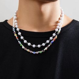 Chains PuRui Classic Imitation Pearl Necklace For Men Colourful Acrylic Handmade Strand Beaded Choker Collar Boy Neck Chain Jewellery