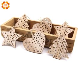 6PCS Lovely European Christmas Wooden Pendants Ornaments Wood Craft Christmas Tree Ornaments Decorations Kids Toys Hanging Gifts Y4675917