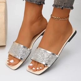 Slippers Bling Women Flats Fashion Open Toe Beach Flip Flops 2024 Summer Designer Outdoor Luxury Sandals Dress Mujer Slides