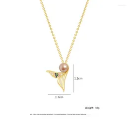 Pendant Necklaces Fashion Electroplated Real Gold Pearl Fishtail Necklace Female Micro-inlaid Color Zircon Design Sense