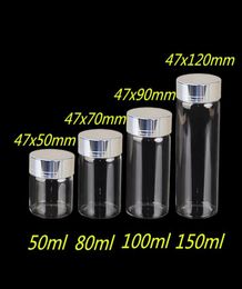 Whole 50ml 80ml 100ml 150ml Large Glass Bottles with Silver Screw Caps Empty Spice Bottles Jars Gift Crafts Vials 24pcs 5290465