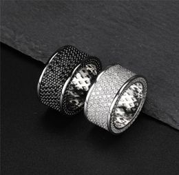 18K White Gold Iced Out White Black CZ Zircon Ring Mens Hip Hop Wedding Ring Full Diamond Rapper Jewellery Gifts for Men Whole2498012