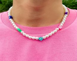 Chokers Lacteo Y2K Candy Colourful Resin Heishi Clay Beads Imitation Pearls Clavicle Chain Choker Necklace Jewellery For Women Men Gi1940930